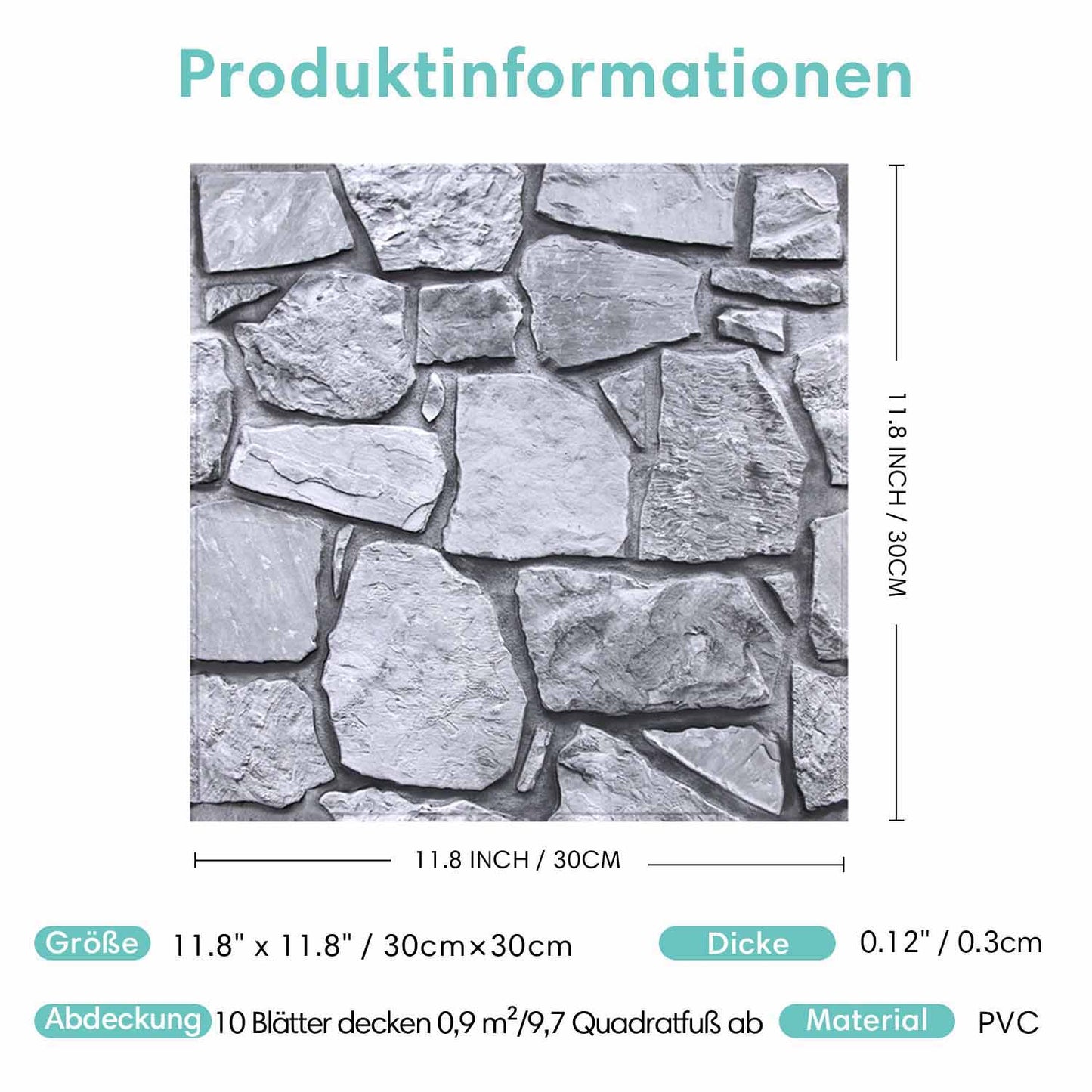 3D Wandpaneele selbstklebend in grauer Feldstein-Optik