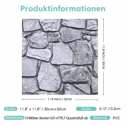 3D Wandpaneele selbstklebend in grauer Feldstein-Optik