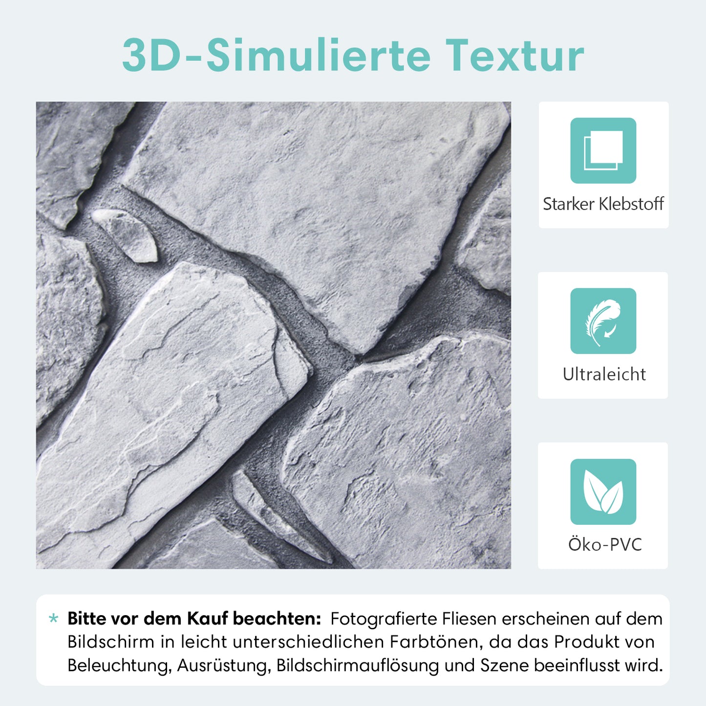 3D Wandpaneele selbstklebend in grauer Feldstein-Optik