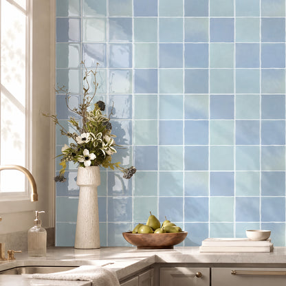 Aqua Blaue Selbstklebende Wandfliesen in Keramikoptik-Extra Dick