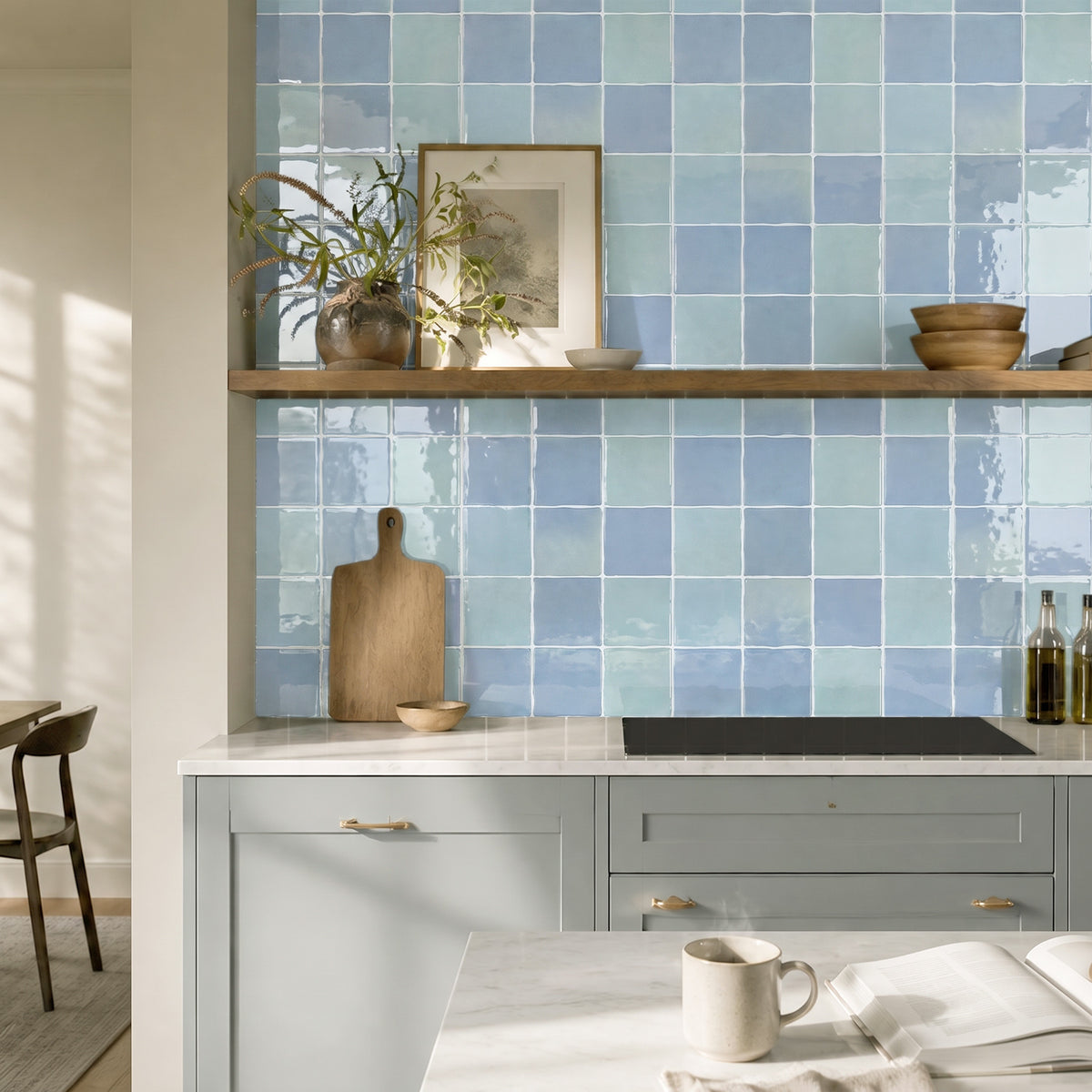 Aqua Blaue Selbstklebende Wandfliesen in Keramikoptik-Extra Dick