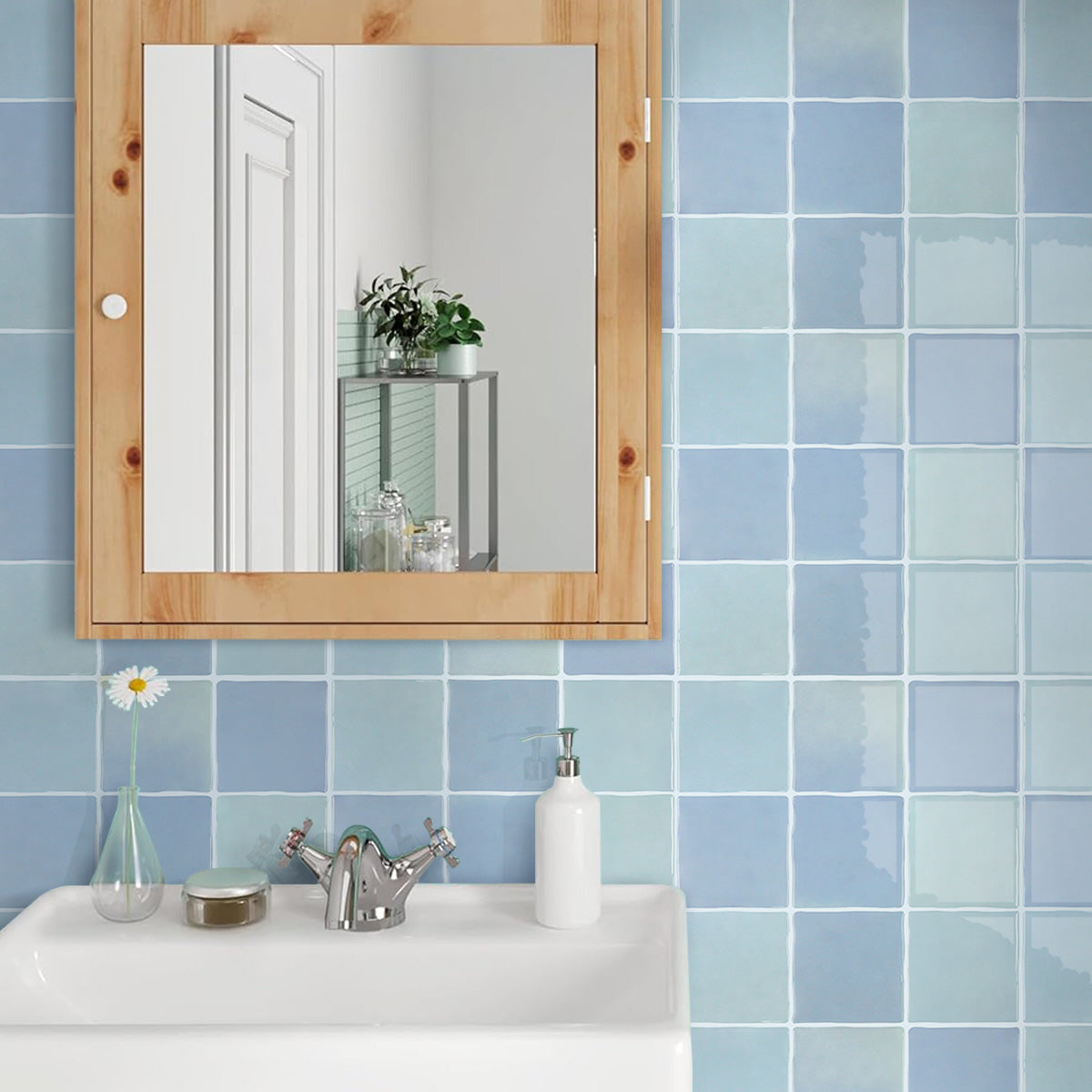 Aqua Blaue Selbstklebende Wandfliesen in Keramikoptik-Extra Dick