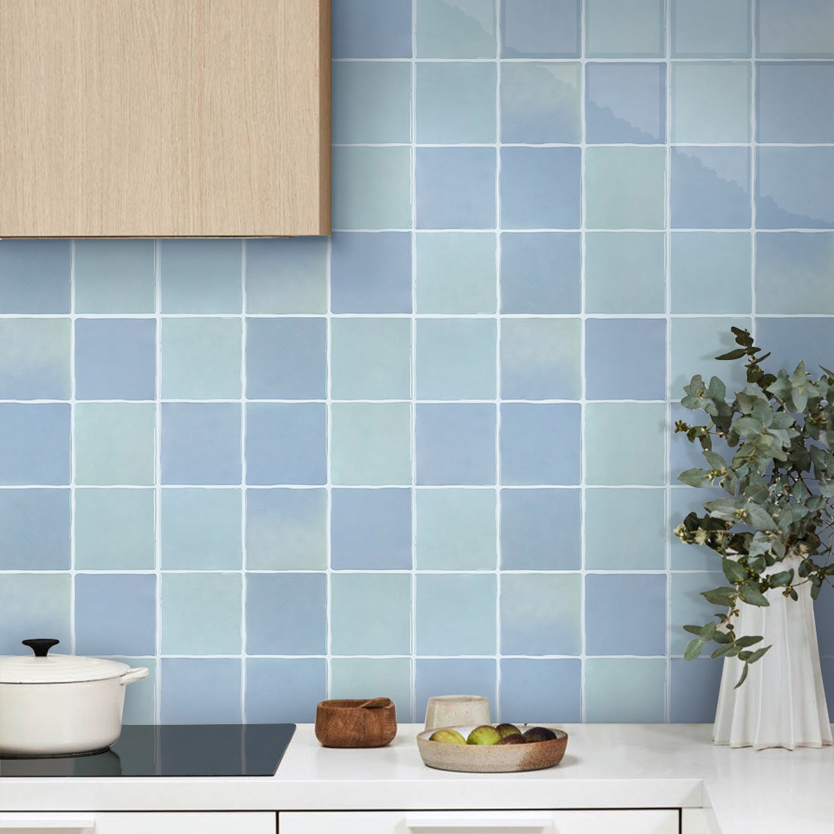 Aqua Blaue Selbstklebende Wandfliesen in Keramikoptik-Extra Dick