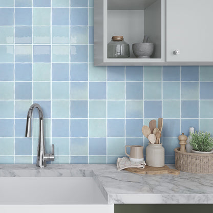 Aqua Blaue Selbstklebende Wandfliesen in Keramikoptik-Extra Dick