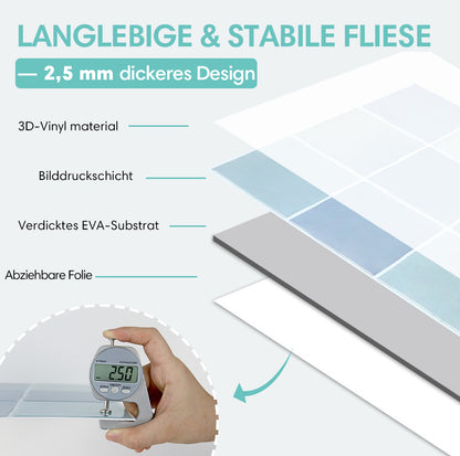 Aqua Blaue Selbstklebende Wandfliesen in Keramikoptik-Extra Dick