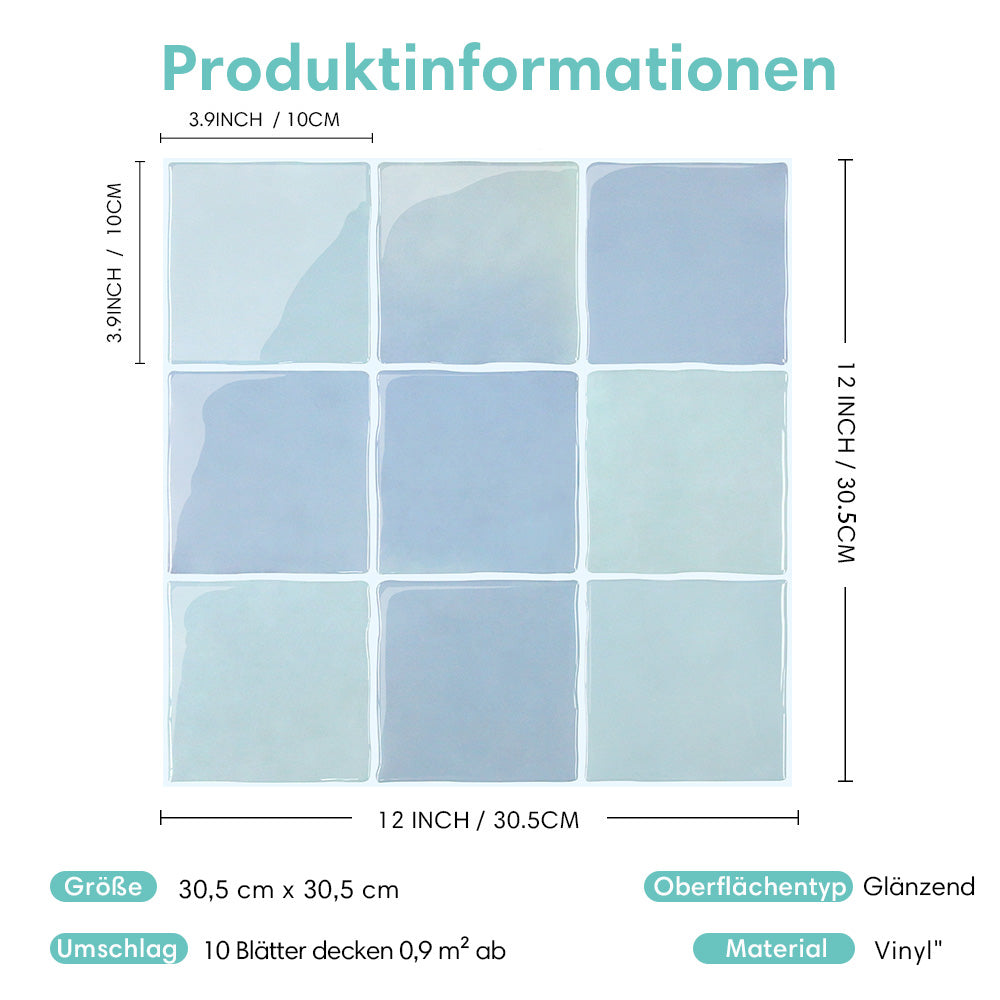 Aqua Blaue Selbstklebende Wandfliesen in Keramikoptik-Extra Dick
