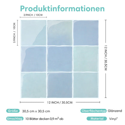 Aqua Blaue Selbstklebende Wandfliesen in Keramikoptik-Extra Dick