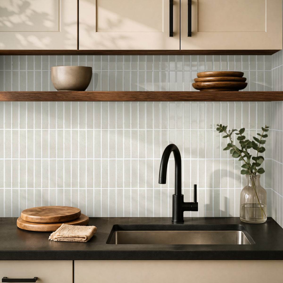 Cremebeige Selbstklebende Wandfliesen im Linear-Design