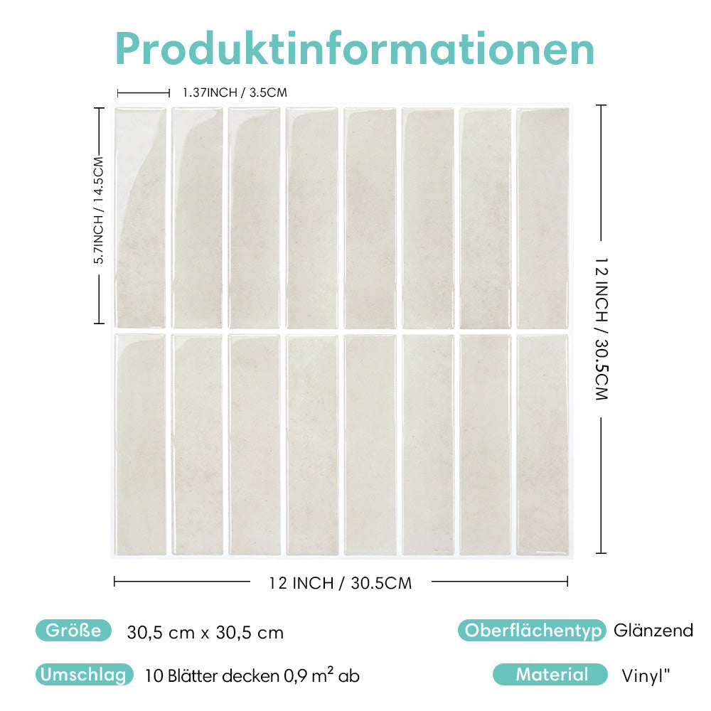 Cremebeige Selbstklebende Wandfliesen im Linear-Design