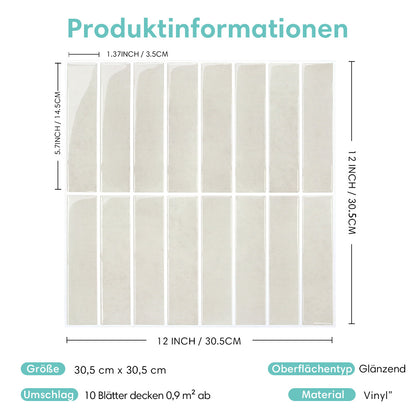 Cremebeige Selbstklebende Wandfliesen im Linear-Design