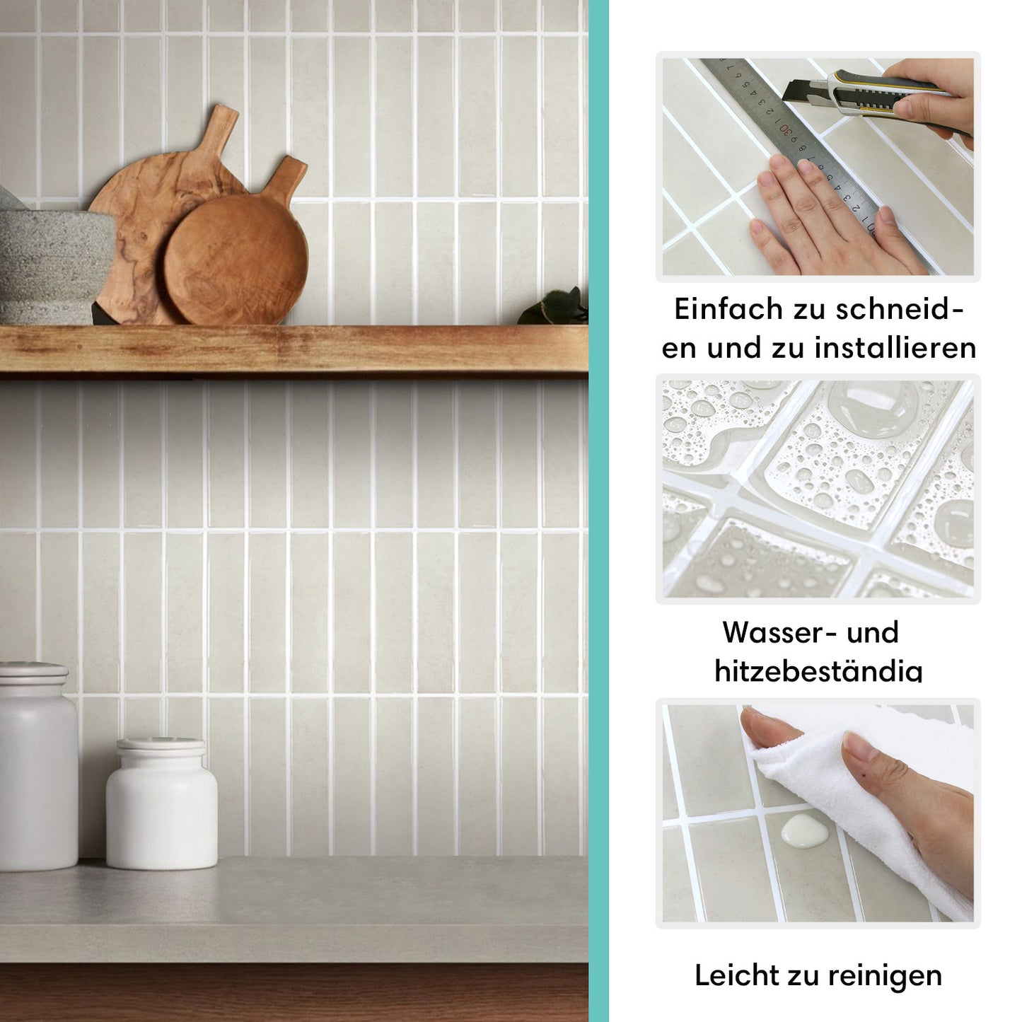 Cremebeige Selbstklebende Wandfliesen im Linear-Design