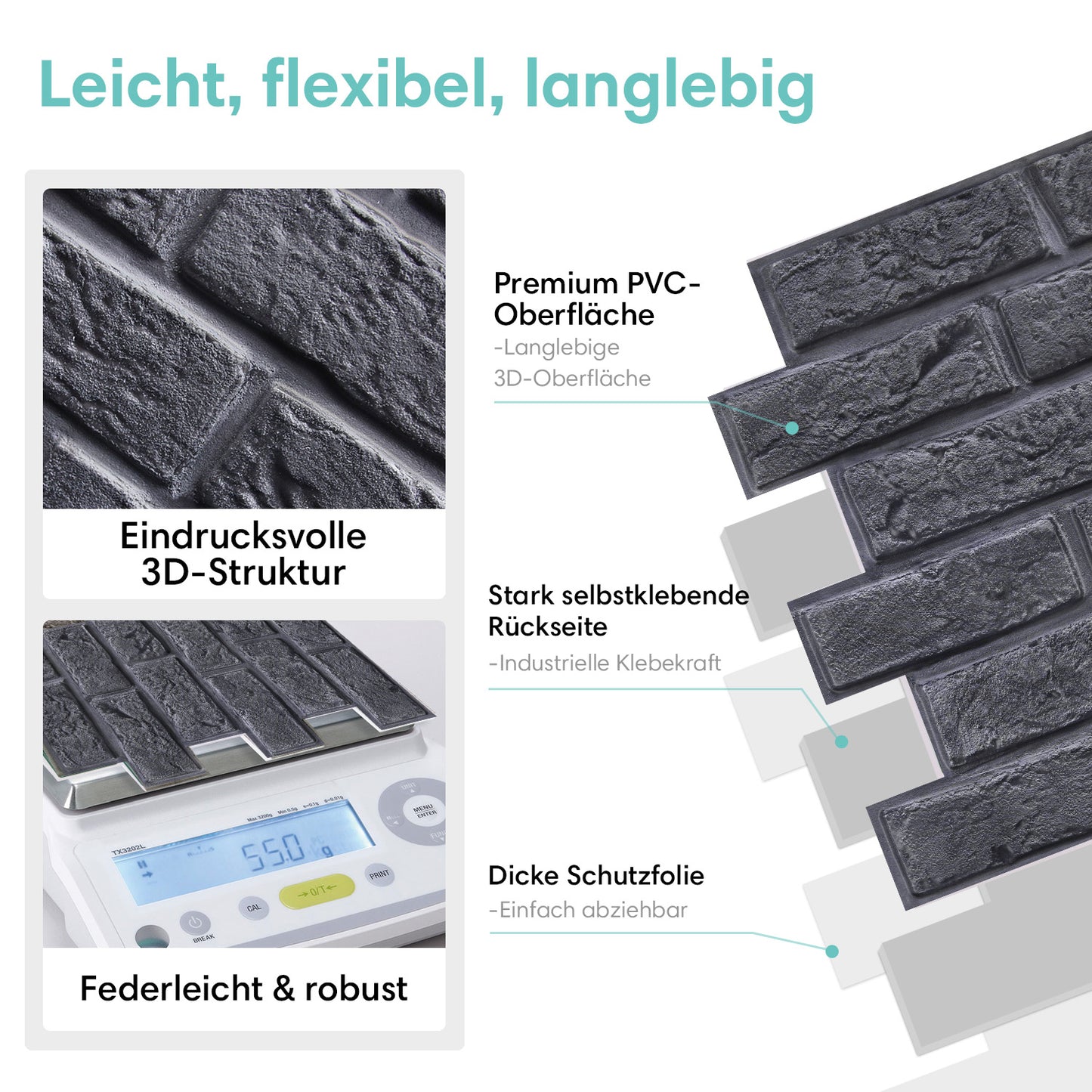 3D Wandpaneele selbstklebend Schwarze Ziegeloptik
