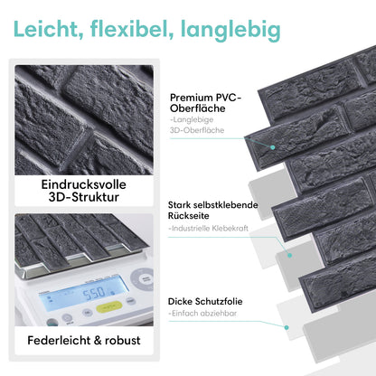 3D Wandpaneele selbstklebend Schwarze Ziegeloptik