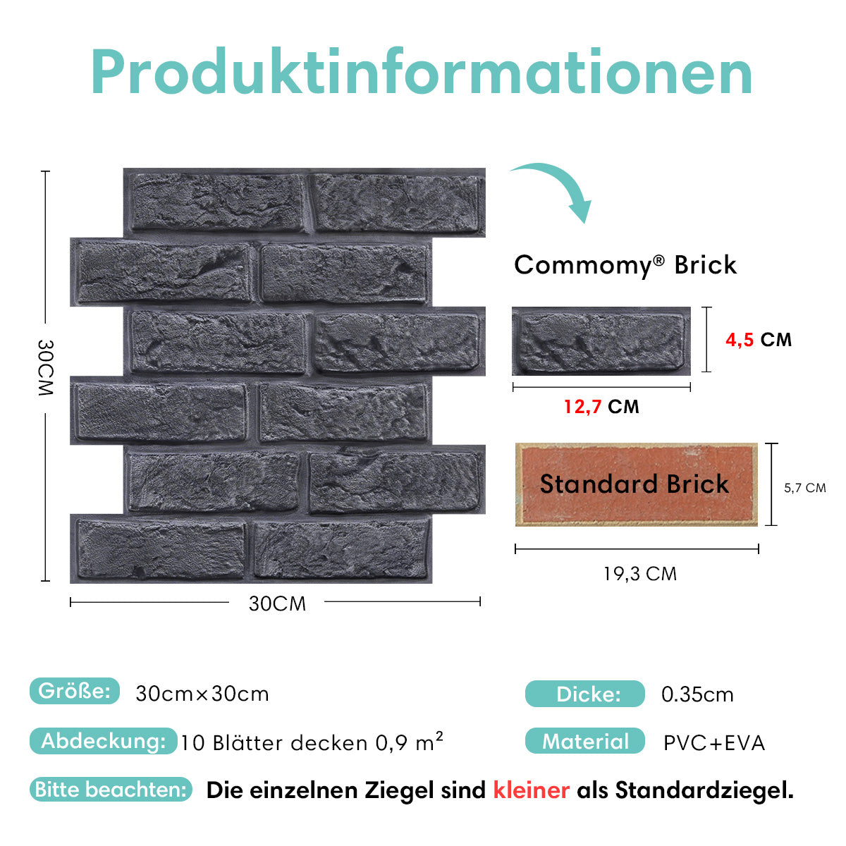 3D Wandpaneele selbstklebend Schwarze Ziegeloptik