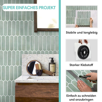 Fischschuppen Wandfliesen Selbstklebend – Sea Mist Grün Extra Dick