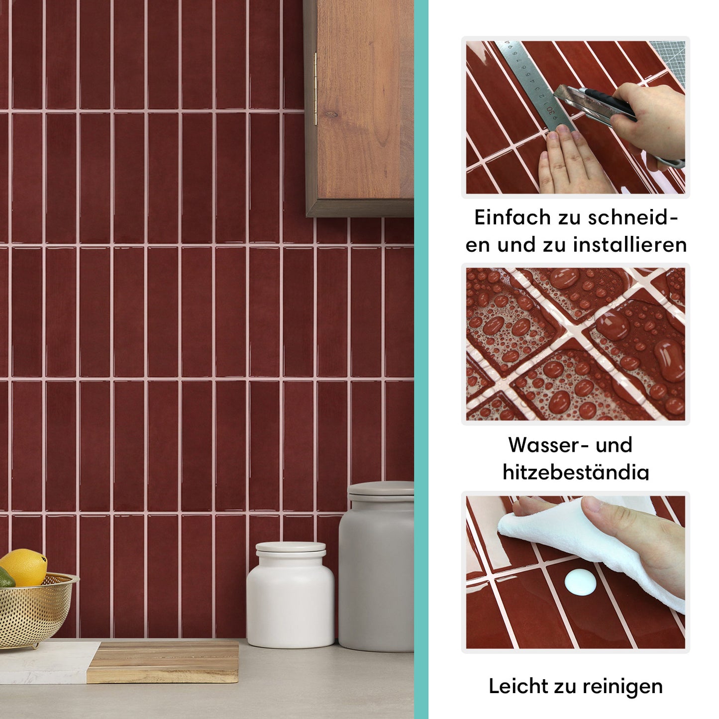 Rot Lineare Selbstklebende Wandfliesen