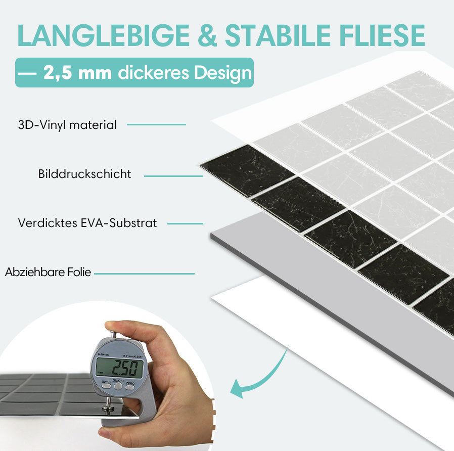 Schwarz Marmor Selbstklebende Wandfliesen Quadratisch - Thick