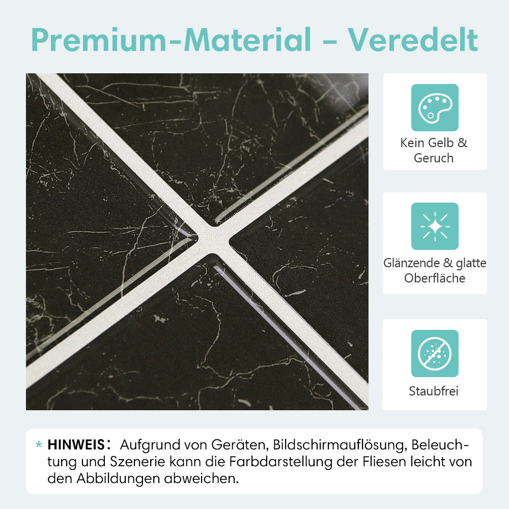Schwarz Marmor Selbstklebende Wandfliesen Quadratisch - Thick