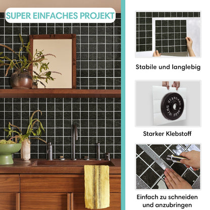 Schwarz Marmor Selbstklebende Wandfliesen Quadratisch - Thick