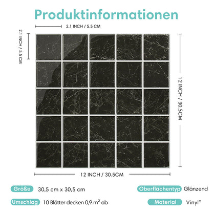 Schwarz Marmor Selbstklebende Wandfliesen Quadratisch - Thick