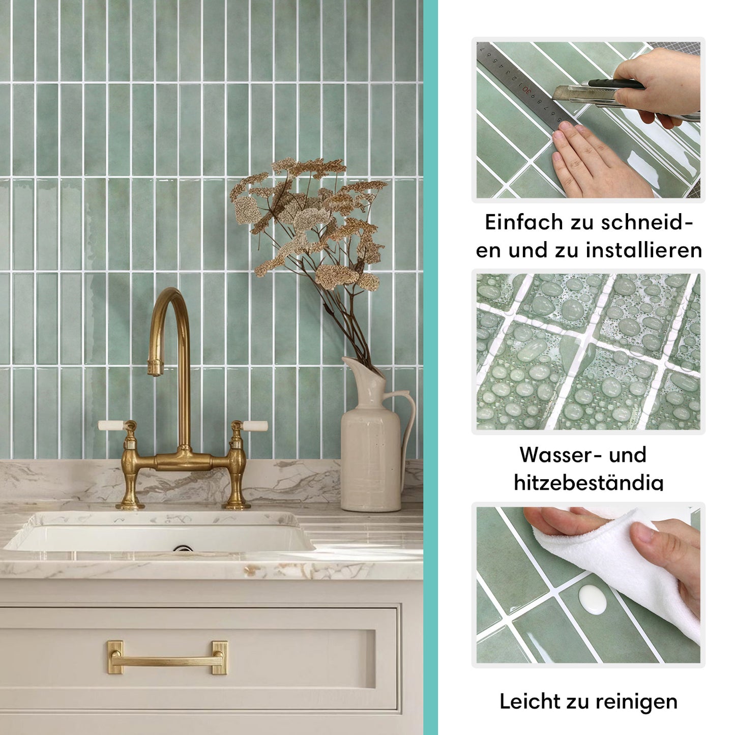 Seegrün Linear Selbstklebende Wandfliesen