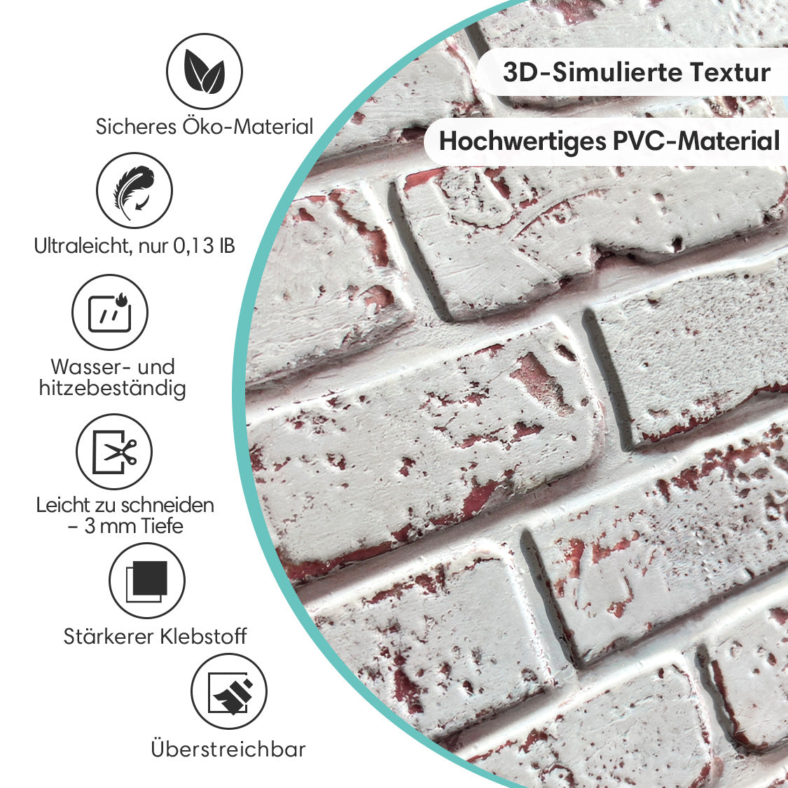 Selbstklebende 3D Wandfliesen in Weißer Ziegeloptik