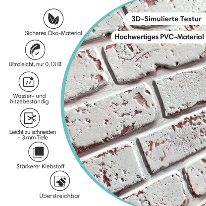 Selbstklebende 3D Wandfliesen in Weißer Ziegeloptik