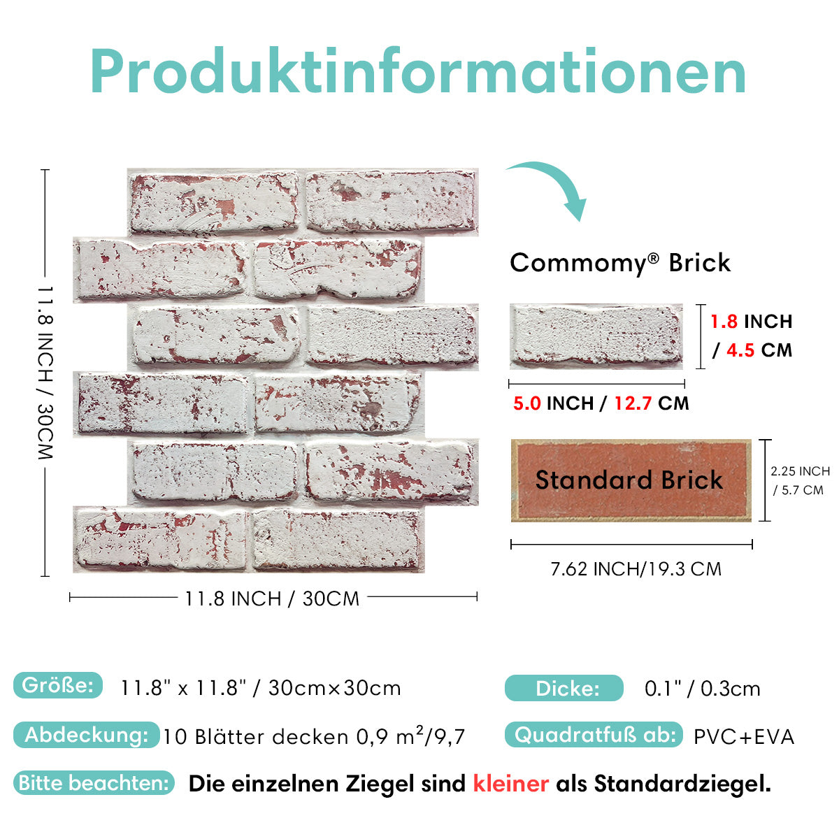 Selbstklebende 3D Wandfliesen in Weißer Ziegeloptik