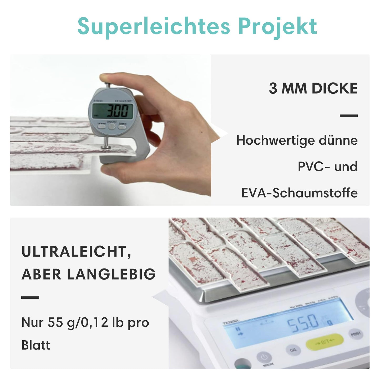 Selbstklebende 3D Wandfliesen in Weißer Ziegeloptik