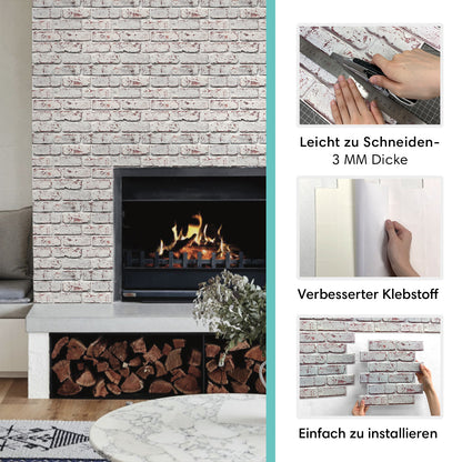 Selbstklebende 3D Wandfliesen in Weißer Ziegeloptik