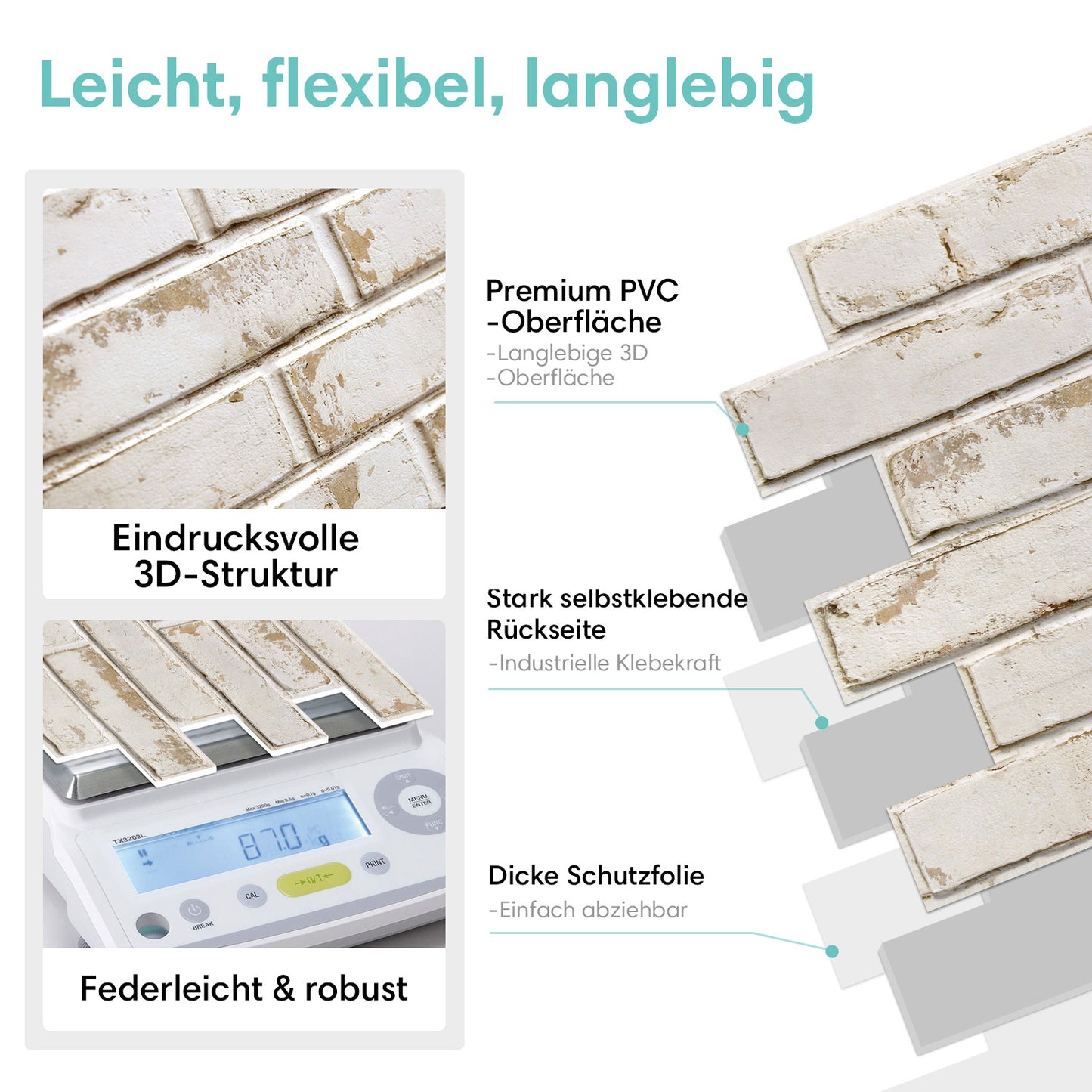 Selbstklebende 3D Wandpaneele – Beige Ziegeloptik