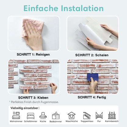 Selbstklebende 3D Wandpaneele – Kalkweiße Ziegeloptik