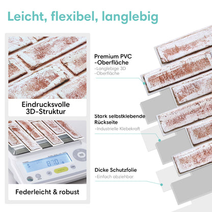 Selbstklebende 3D Wandpaneele – Kalkweiße Ziegeloptik