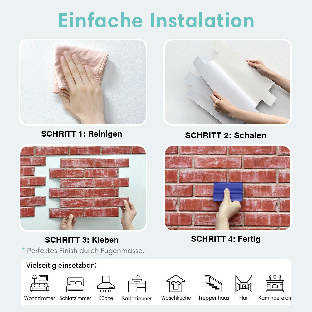Selbstklebende 3D Wandpaneele – Rosérot Gekalkte Ziegeloptik