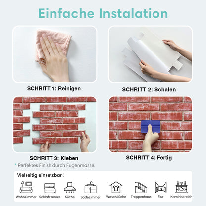 Selbstklebende 3D Wandpaneele – Rosérot Gekalkte Ziegeloptik