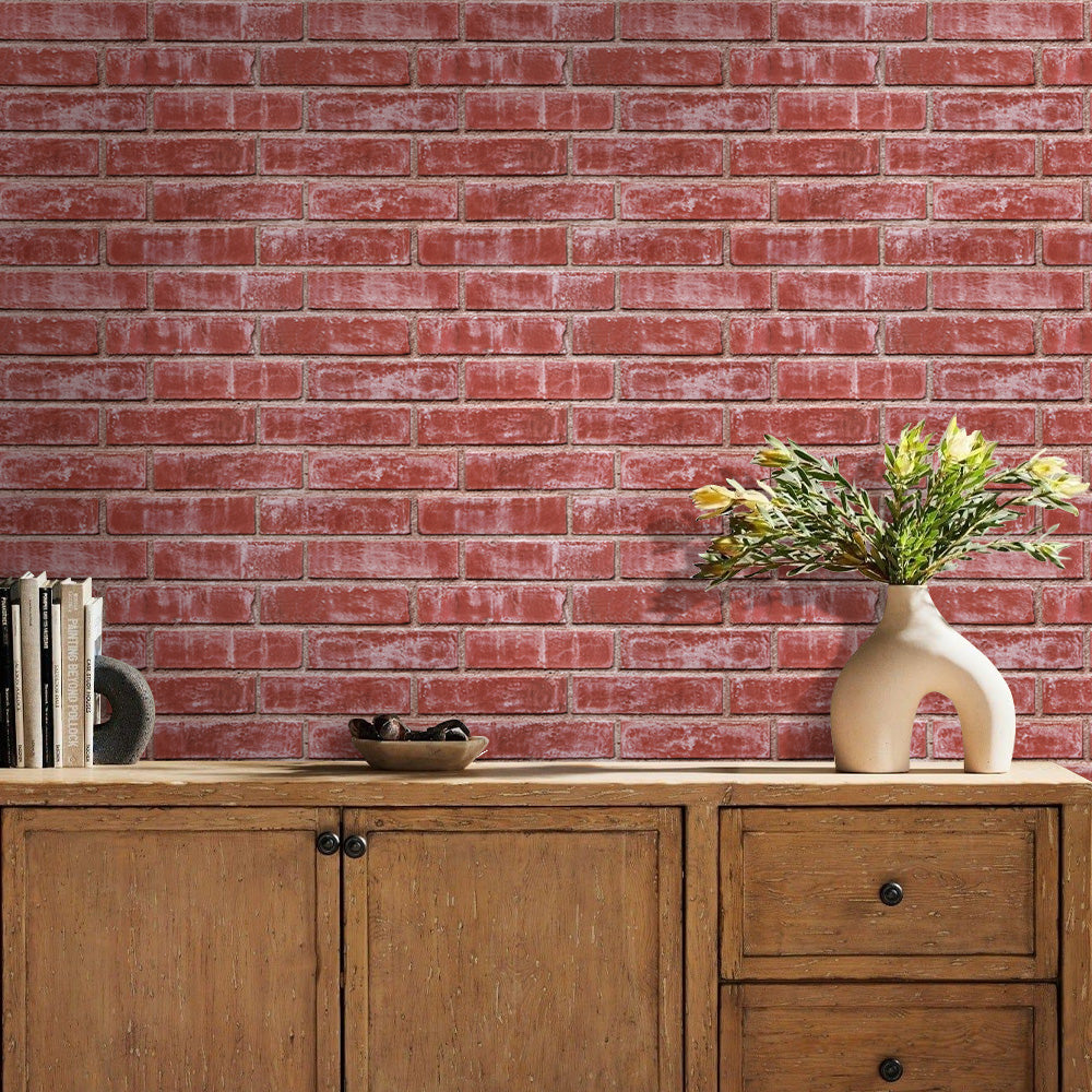 Selbstklebende 3D Wandpaneele – Rosérot Gekalkte Ziegeloptik