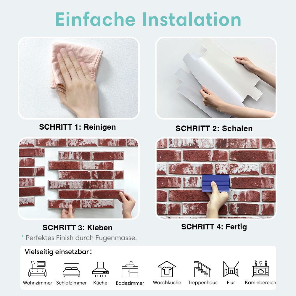Selbstklebende 3D Wandpaneele – Rot Gekalkte Ziegeloptik