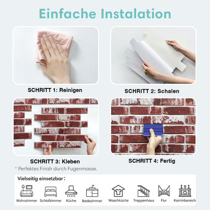 Selbstklebende 3D Wandpaneele – Rot Gekalkte Ziegeloptik