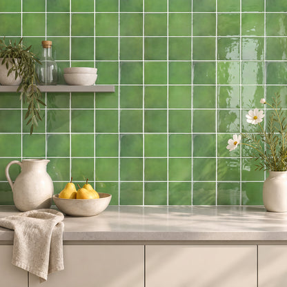 Selbstklebende Wandfliesen aus grünem Quadrat – Dickere Ausführung