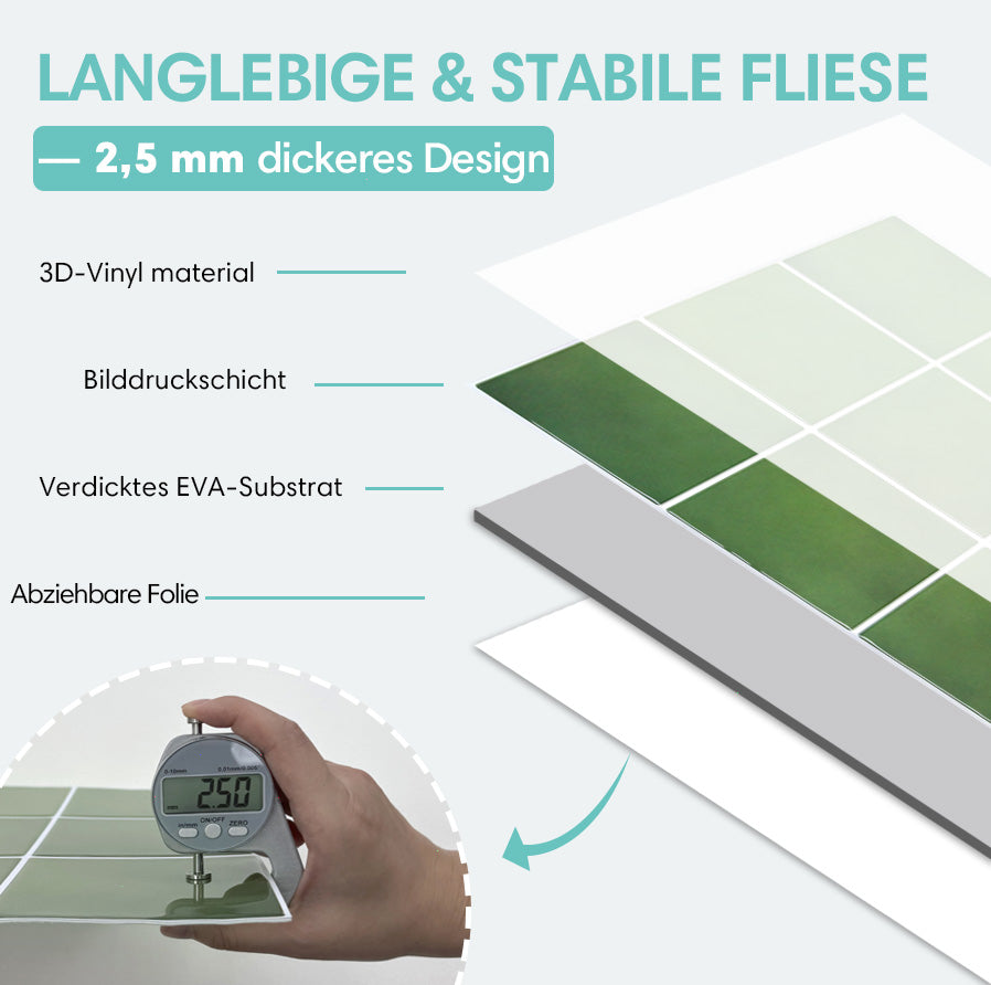 Selbstklebende Wandfliesen aus grünem Quadrat – Dickere Ausführung
