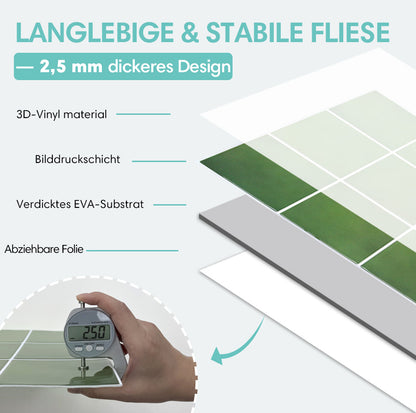 Selbstklebende Wandfliesen aus grünem Quadrat – Dickere Ausführung