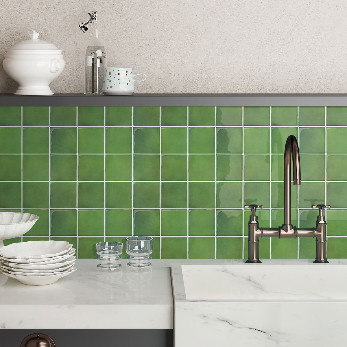 Selbstklebende Wandfliesen aus grünem Quadrat – Dickere Ausführung