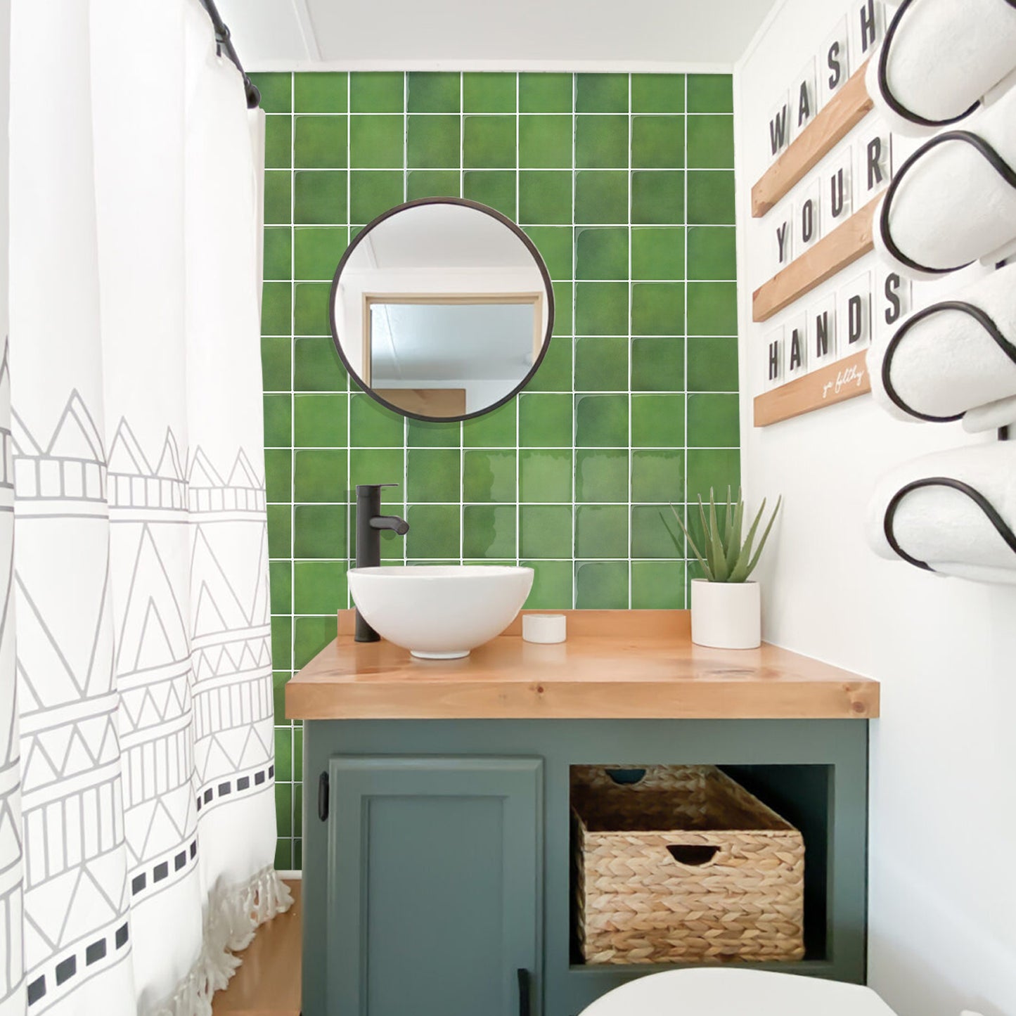 Selbstklebende Wandfliesen aus grünem Quadrat – Dickere Ausführung