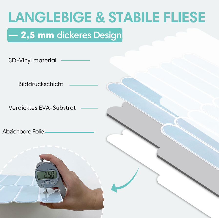 Selbstklebende Wandfliesen in Aqua-Blau – Fischschuppenmuster und Extra Dick