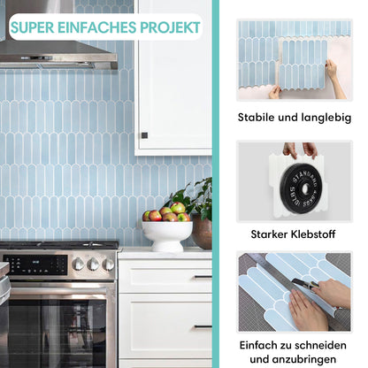 Selbstklebende Wandfliesen in Aqua-Blau – Fischschuppenmuster und Extra Dick