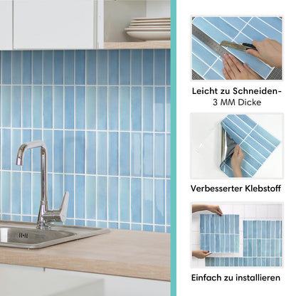 Selbstklebende Wandfliesen in Aqua Blau – Lineares Design für Küchenrückwände