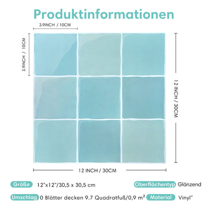 Selbstklebende Wandfliesen in Blaugrün – Quadratisch und Extra Dick