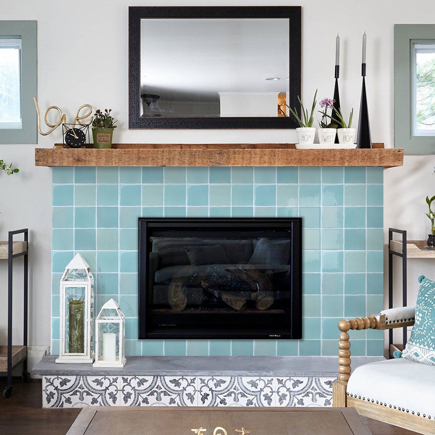 Selbstklebende Wandfliesen in Blaugrün – Quadratisch und Extra Dick