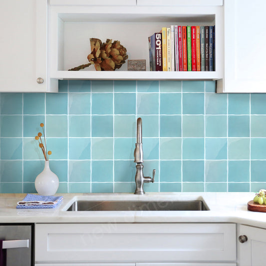Selbstklebende Wandfliesen in Blaugrün – Quadratisch und Extra Dick