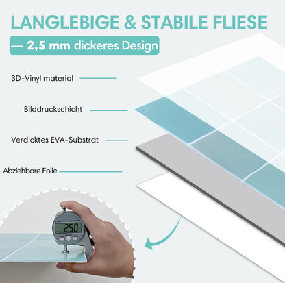 Selbstklebende Wandfliesen in Blaugrün – Quadratisch und Extra Dick